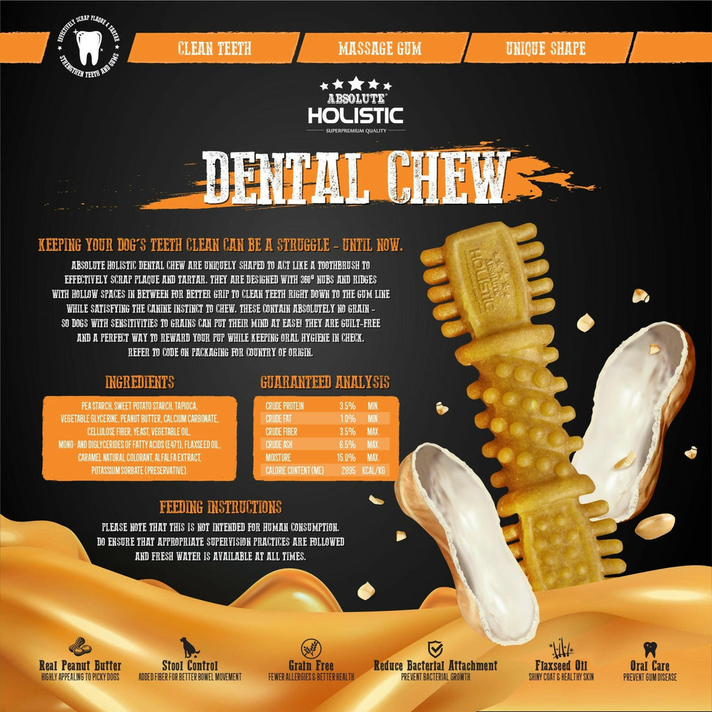 Absolute Holistic Jumbo Pack Medium Dental Chews for Dogs - Peanut Butter (500g).