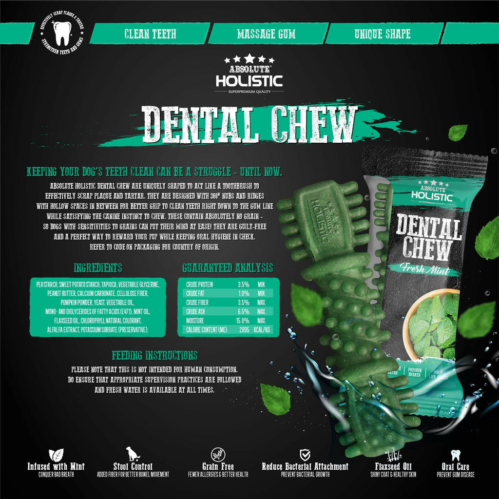 [CTN OF 50] Absolute Holistic Dental Chew for Dogs - Fresh Mint (4").