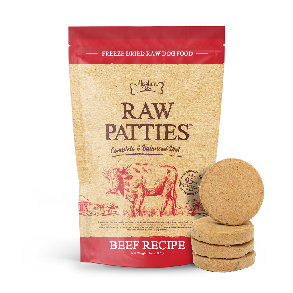 Absolute Bites Freeze Dried Raw Patties Dog Food - Beef Recipe (14oz).