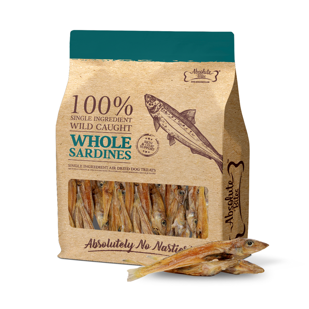 Absolute Bites Single Ingredient Air Dried Treats for Dogs - Wild Caught Whole Sardines (200g).