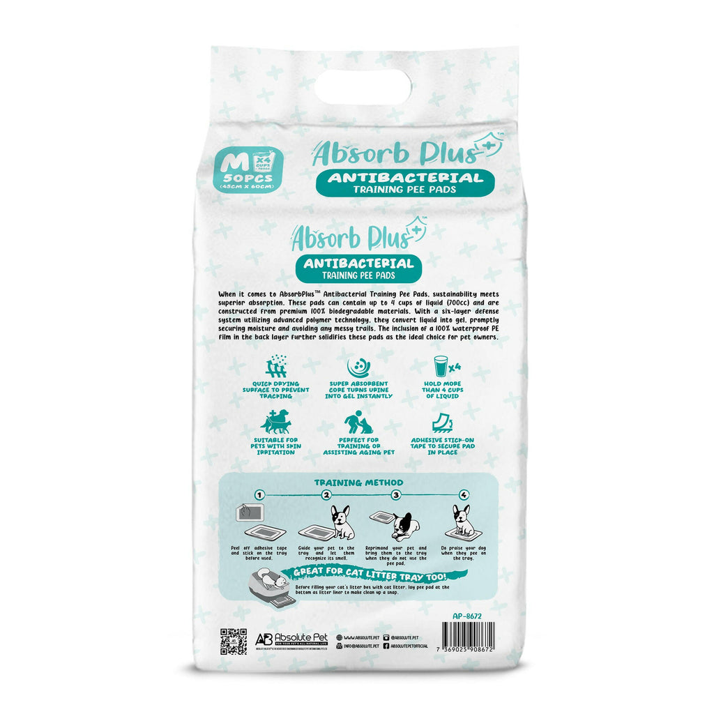 [CTN OF 8] Absorb Plus Antibacterial Pee Pad Pet Sheets - M (8x50pcs) | 45cm x 60cm.