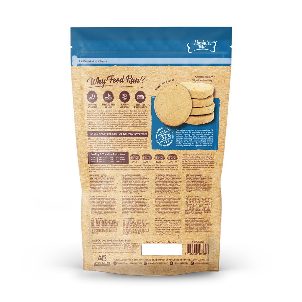 Absolute Bites Freeze Dried Raw Patties Dog Food - Salmon Recipe (14oz).