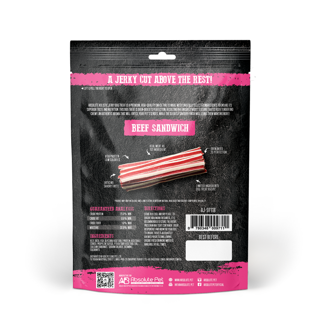 Absolute Holistic Grain Free Treats for Dog - Beef Jerky Sandwich (100g).