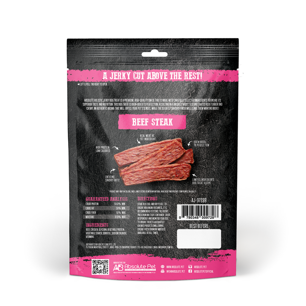 Absolute Holistic Grain Free Treats for Dog - Beef Jerky Steak (100g).