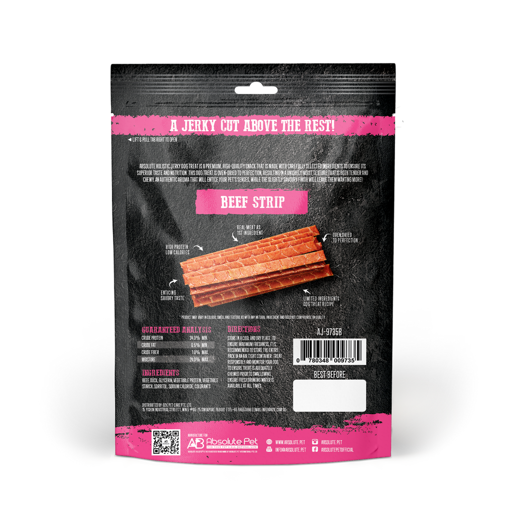 Absolute Holistic Grain Free Treats for Dog - Beef Jerky Loin Strip (100g).