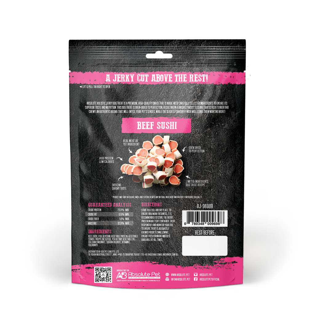 Absolute Holistic Grain Free Treats for Dog - Beef Jerky Sushi (100g).
