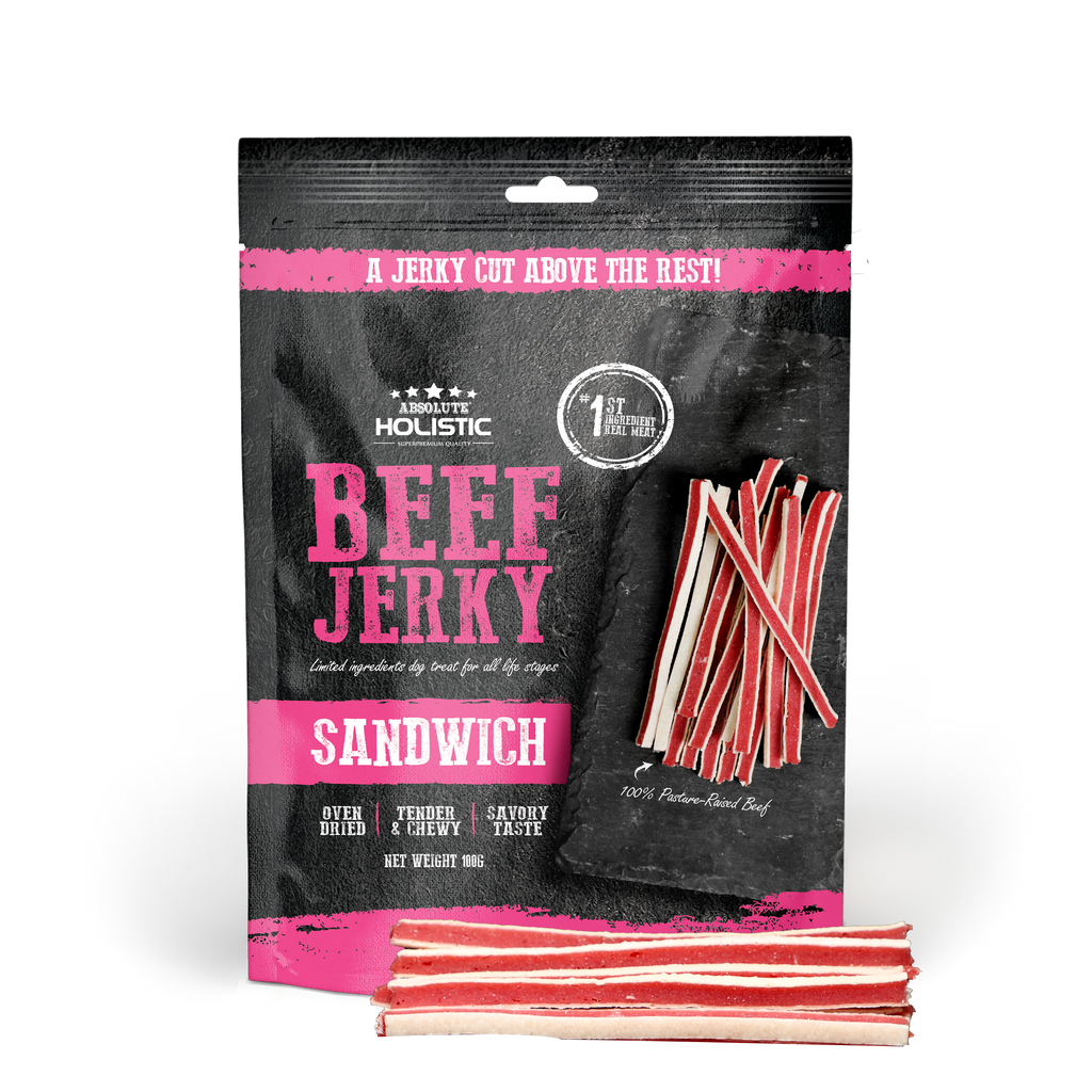 Absolute Holistic Grain Free Treats for Dog - Beef Jerky Sandwich (100g).