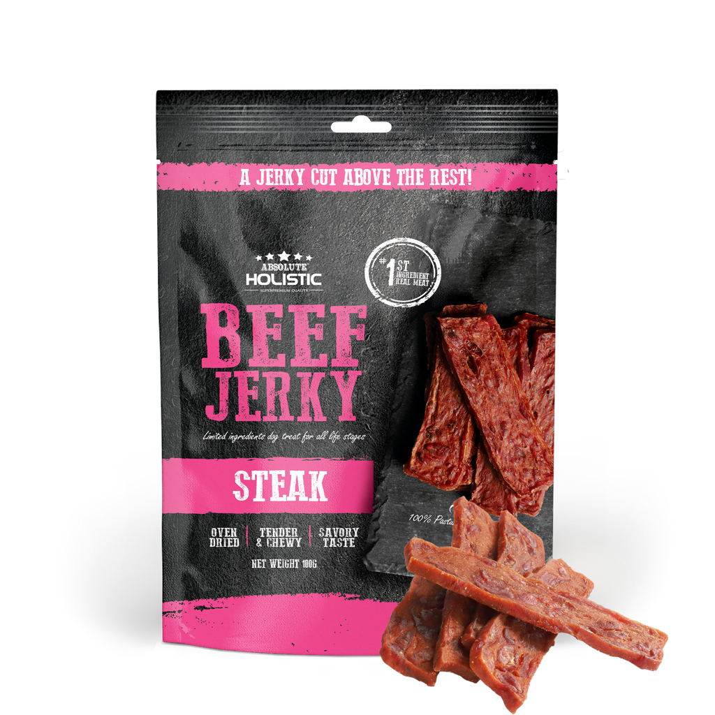 Absolute Holistic Grain Free Treats for Dog - Beef Jerky Steak (100g).