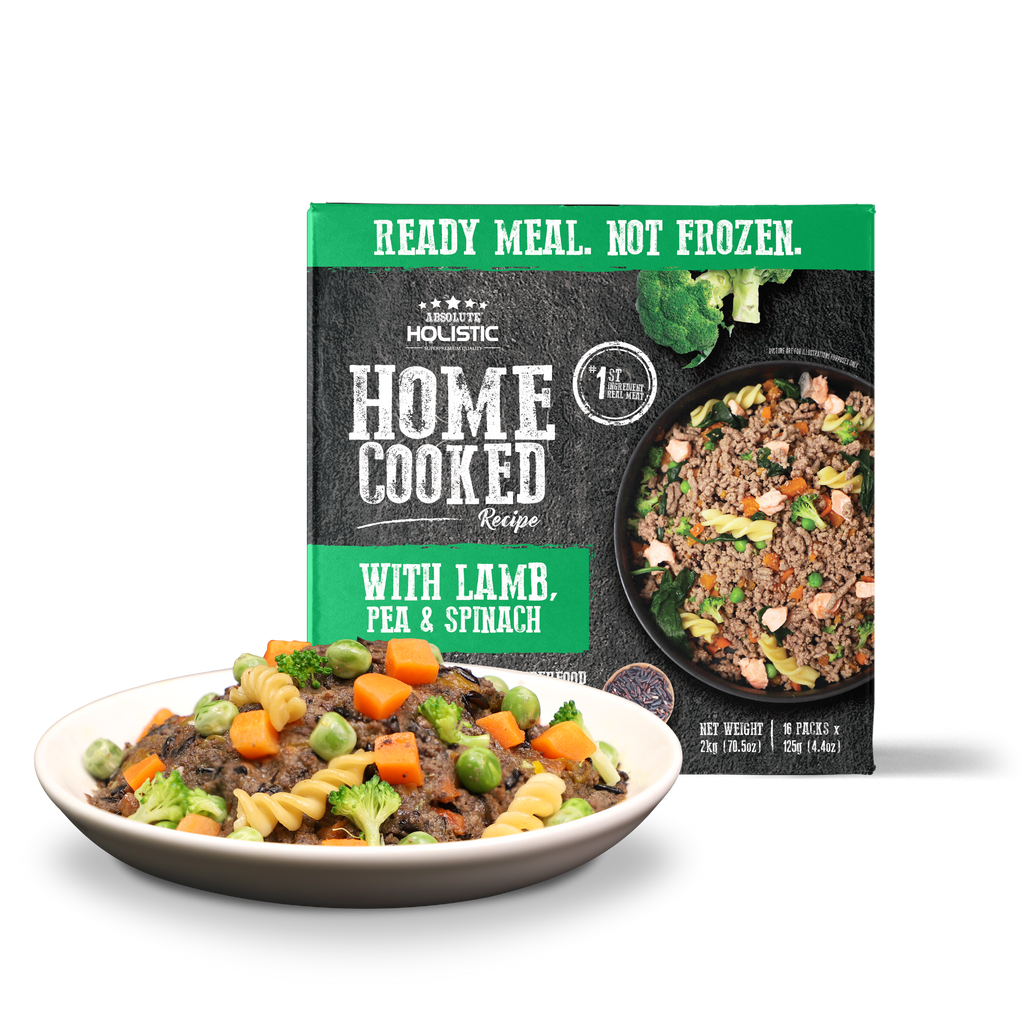 Absolute Holistic Home Cooked Style Recipe Gently Cooked Dog Food (2kg) - Lamb, Peas & Spinach.