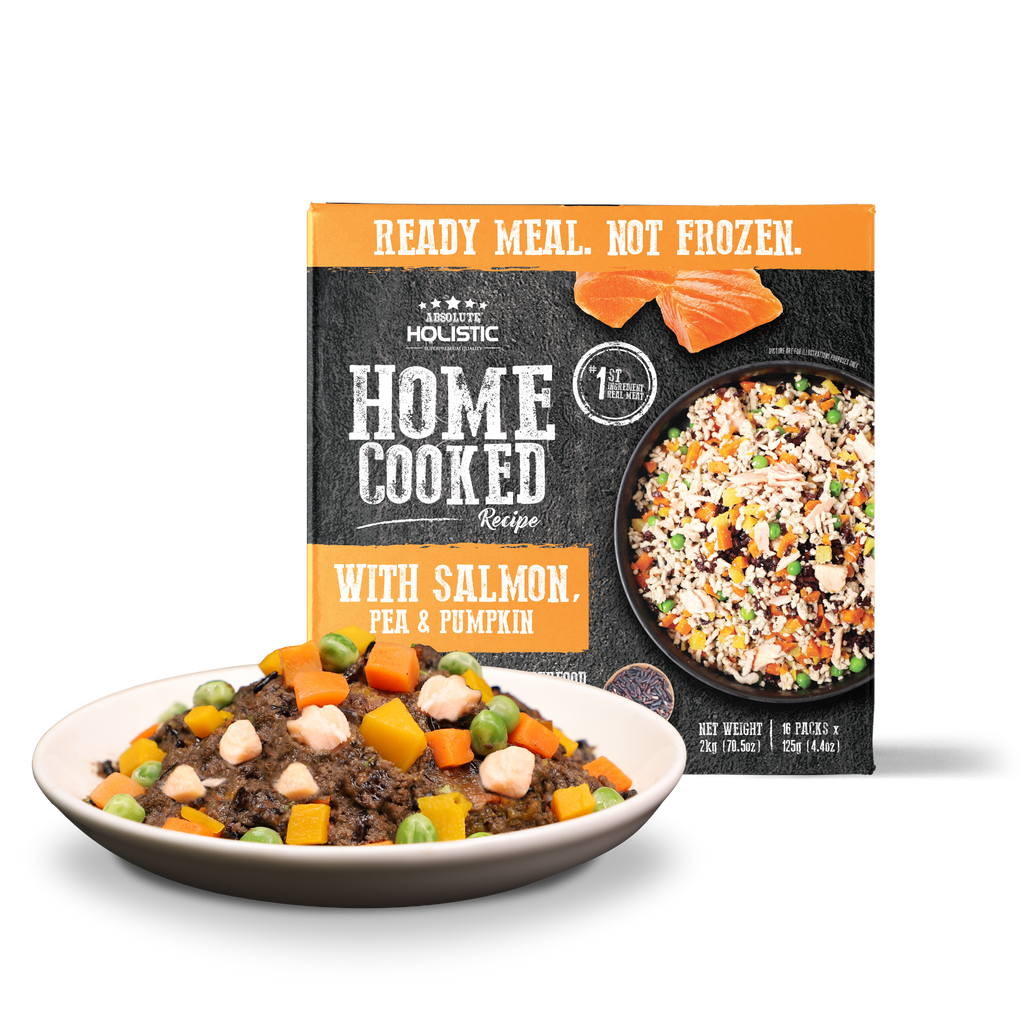 Absolute Holistic Home Cooked Style Recipe Gently Cooked Dog Food (2kg) - Salmon, Peas & Pumpkin.