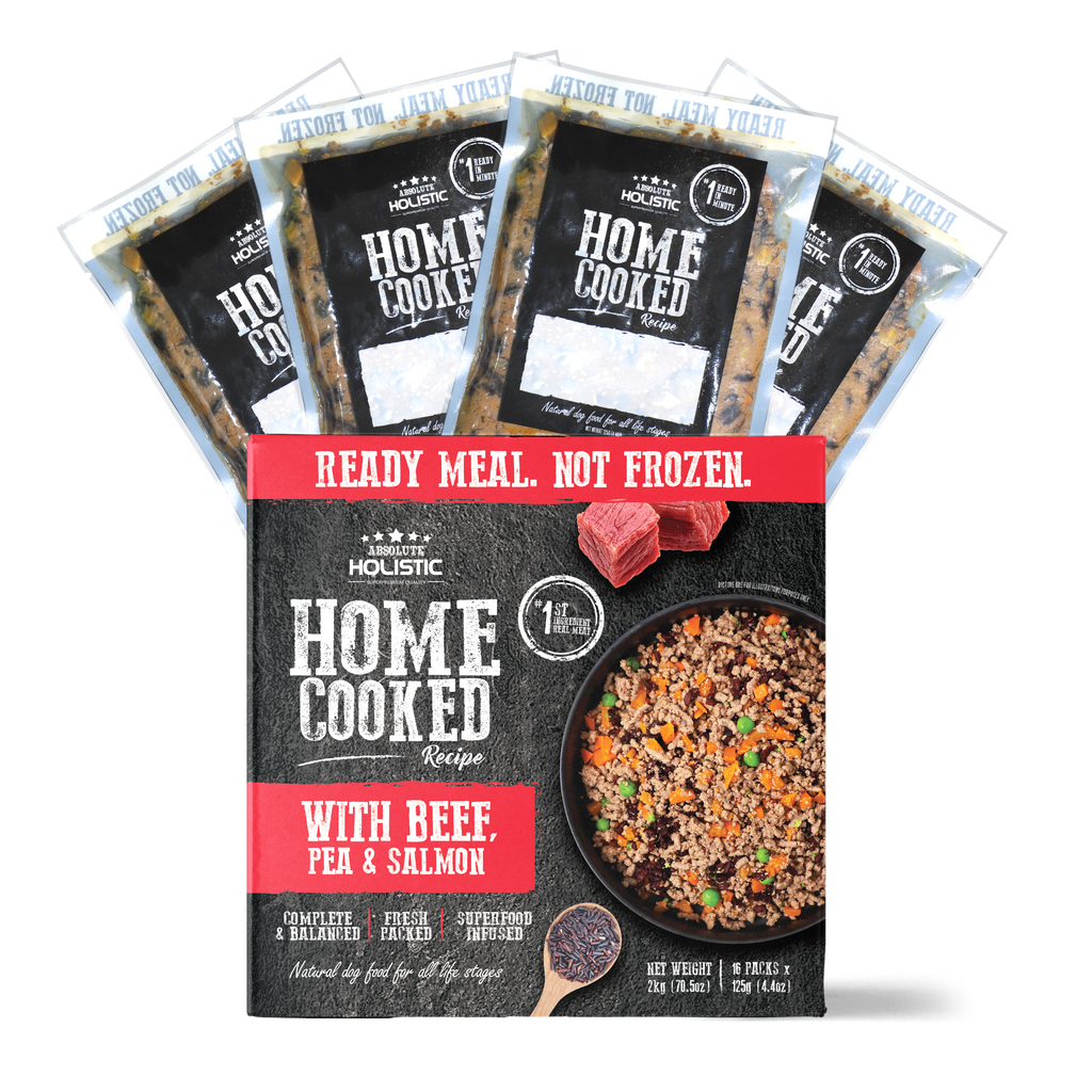 Absolute Holistic Home Cooked Style Recipe Gently Cooked Dog Food (2kg) - Beef, Peas & Salmon.