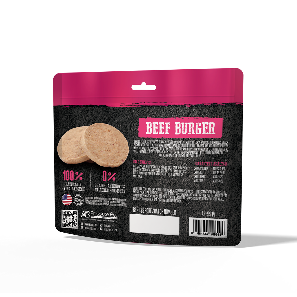 Absolute Holistic Freeze Dried Raw Treats for Cats & Dogs - Beef Burger (80g).