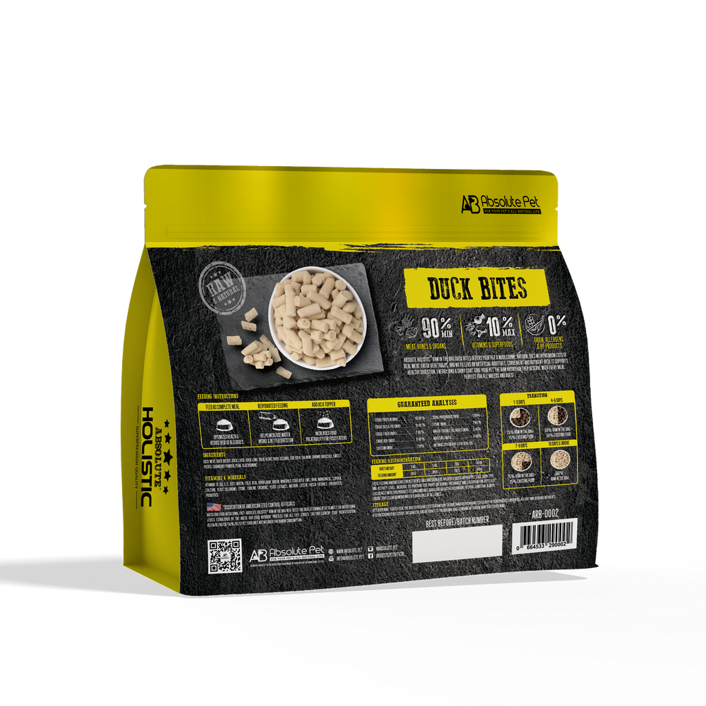 Absolute Holistic Raw in the Bag Complete Freeze Dried Dog Food - Duck Bites (14oz).
