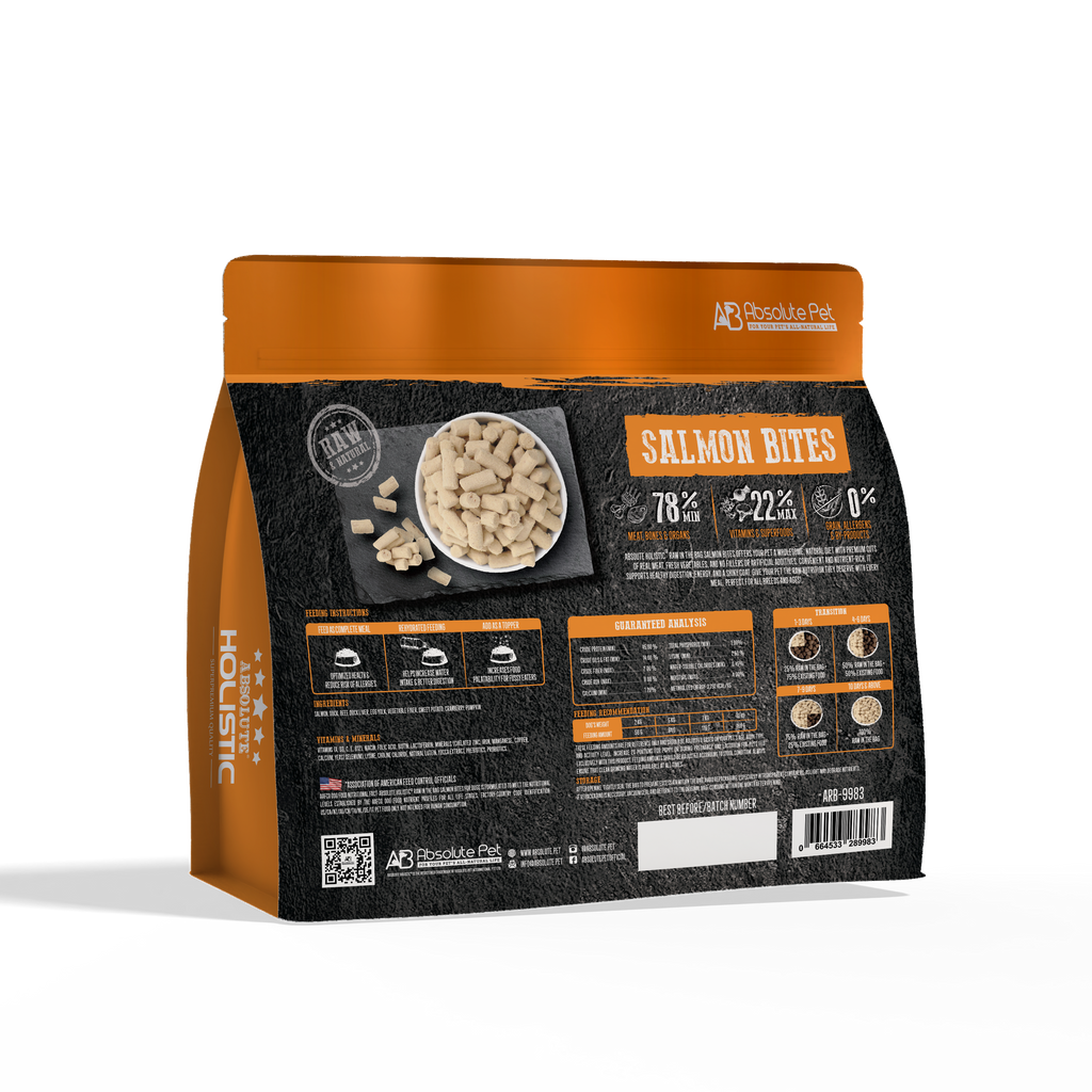 Absolute Holistic Raw in the Bag Complete Freeze Dried Dog Food - Salmon Bites (14oz).