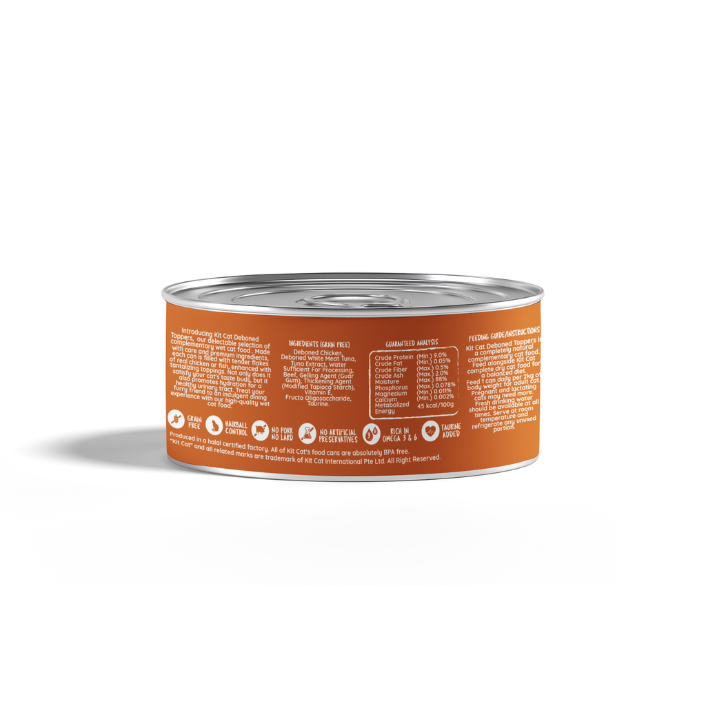 Kit Cat Deboned Toppers Cat Canned Food - Chicken & Beef Toppers (80g).