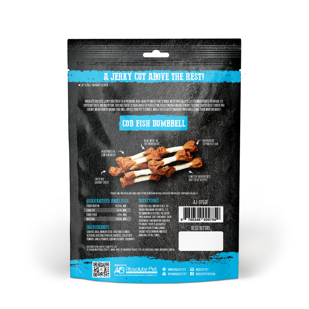 Absolute Holistic Grain Free Treats for Dog - Codfish Jerky Dumbbell (100g).