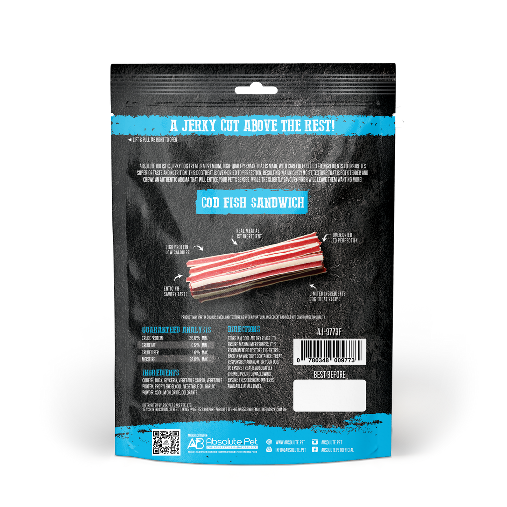 Absolute Holistic Grain Free Treats for Dog - Codfish Jerky Sandwich (100g).
