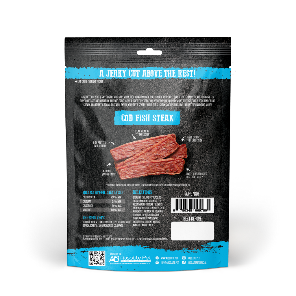 Absolute Holistic Grain Free Treats for Dog - Codfish Jerky Steak (100g).
