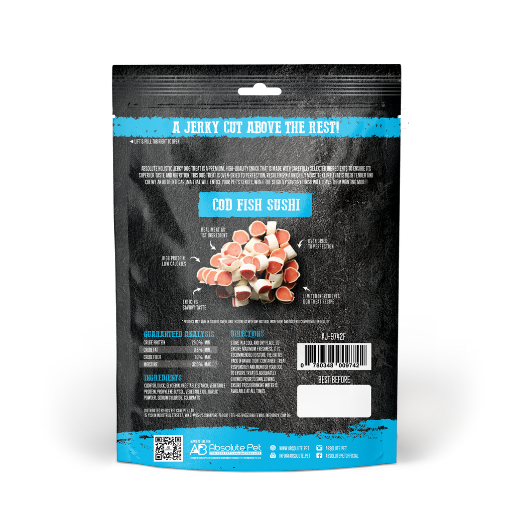 Absolute Holistic Grain Free Treats for Dog - Codfish Jerky Sushi (100g).
