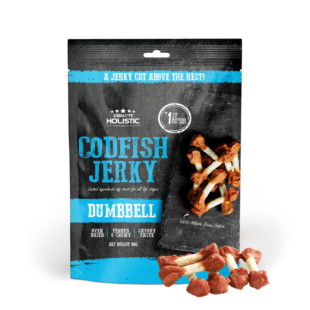 Absolute Holistic Grain Free Treats for Dog - Codfish Jerky Dumbbell (100g).