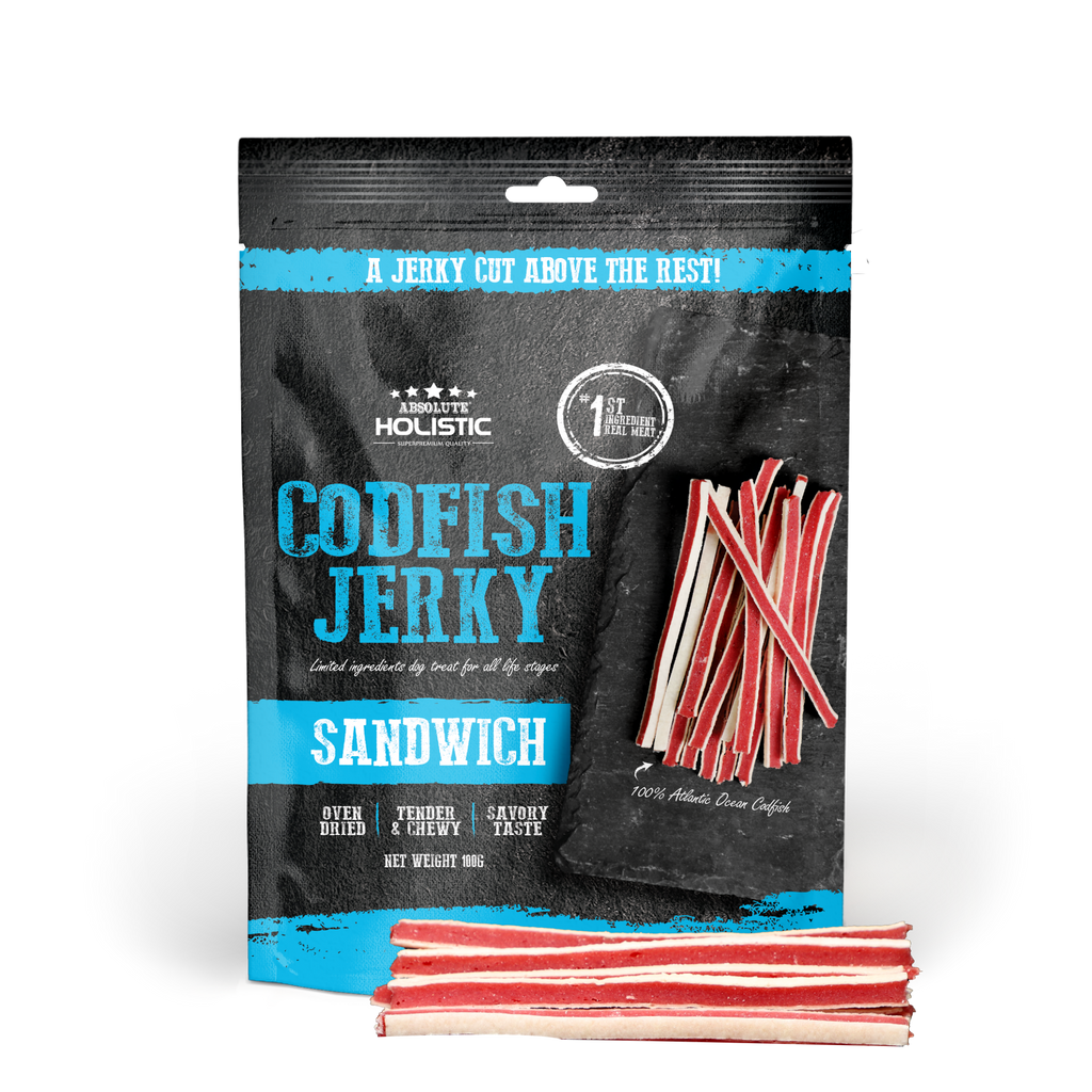 Absolute Holistic Grain Free Treats for Dog - Codfish Jerky Sandwich (100g).