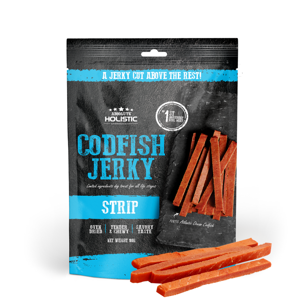 Absolute Holistic Grain Free Treats for Dog - Codfish Jerky Loin Strip (100g).
