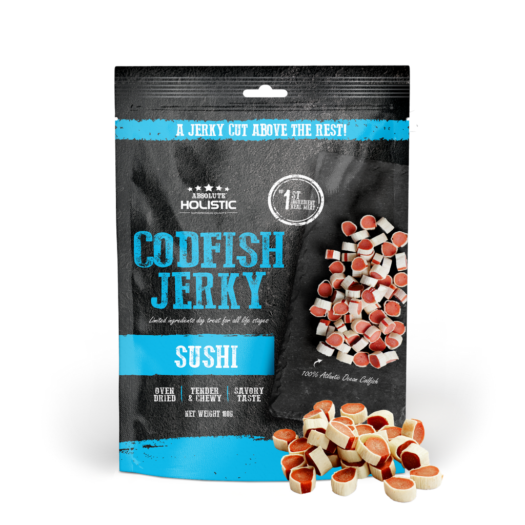 Absolute Holistic Grain Free Treats for Dog - Codfish Jerky Sushi (100g).
