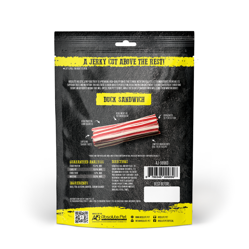 Absolute Holistic Grain Free Treats for Dog - Duck Jerky Sandwich (100g).