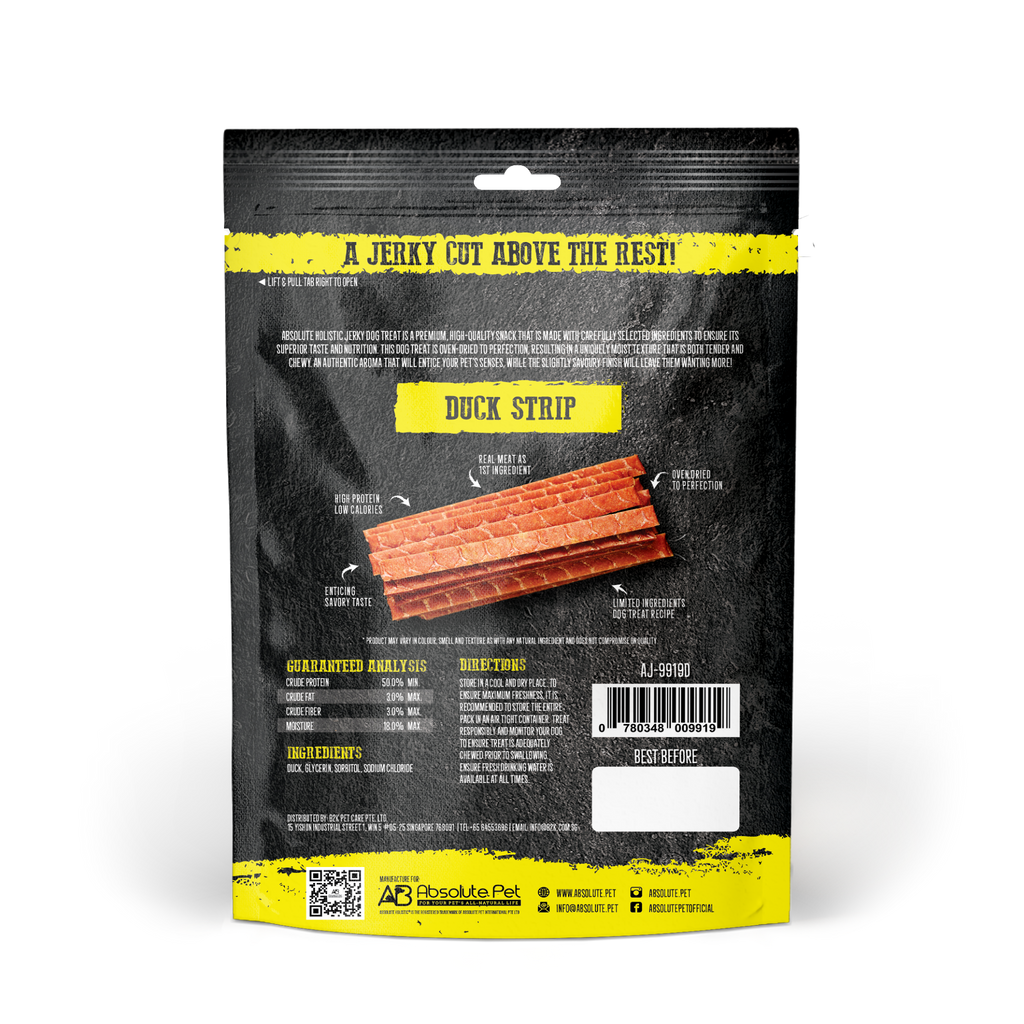Absolute Holistic Grain Free Treats for Dog - Duck Jerky Loin Strip (100g).