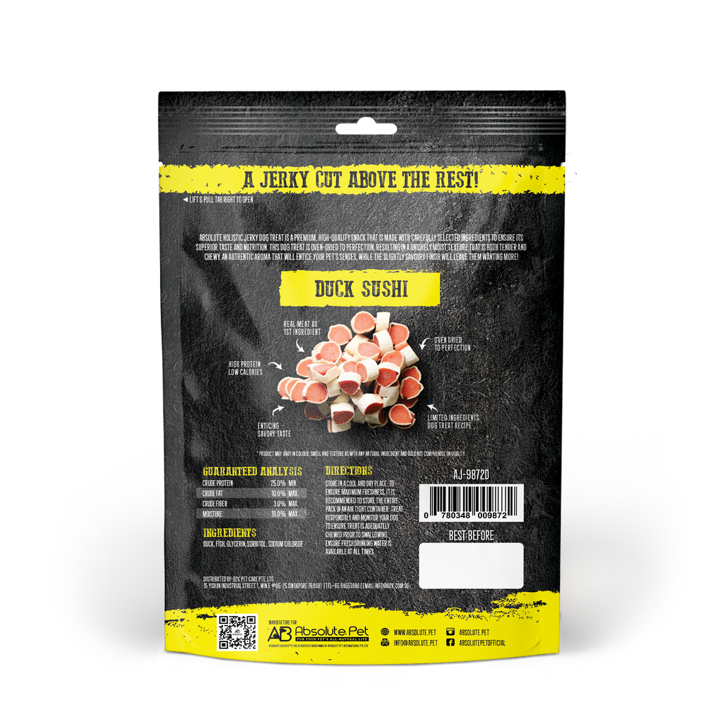Absolute Holistic Grain Free Treats for Dog - Duck Jerky Sushi (100g).