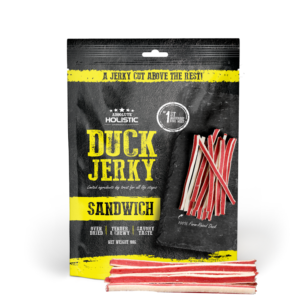 Absolute Holistic Grain Free Treats for Dog - Duck Jerky Sandwich (100g).