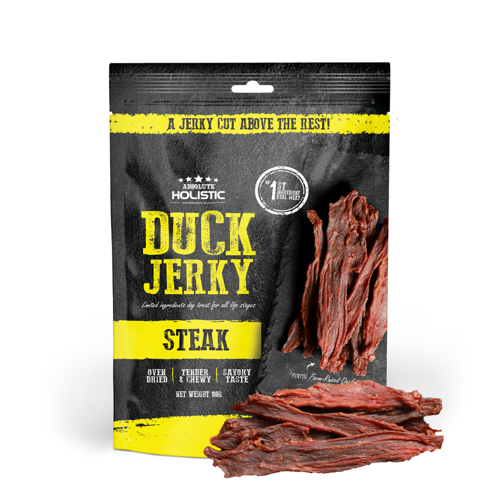 Absolute Holistic Grain Free Treats for Dog - Duck Jerky Steak (100g).