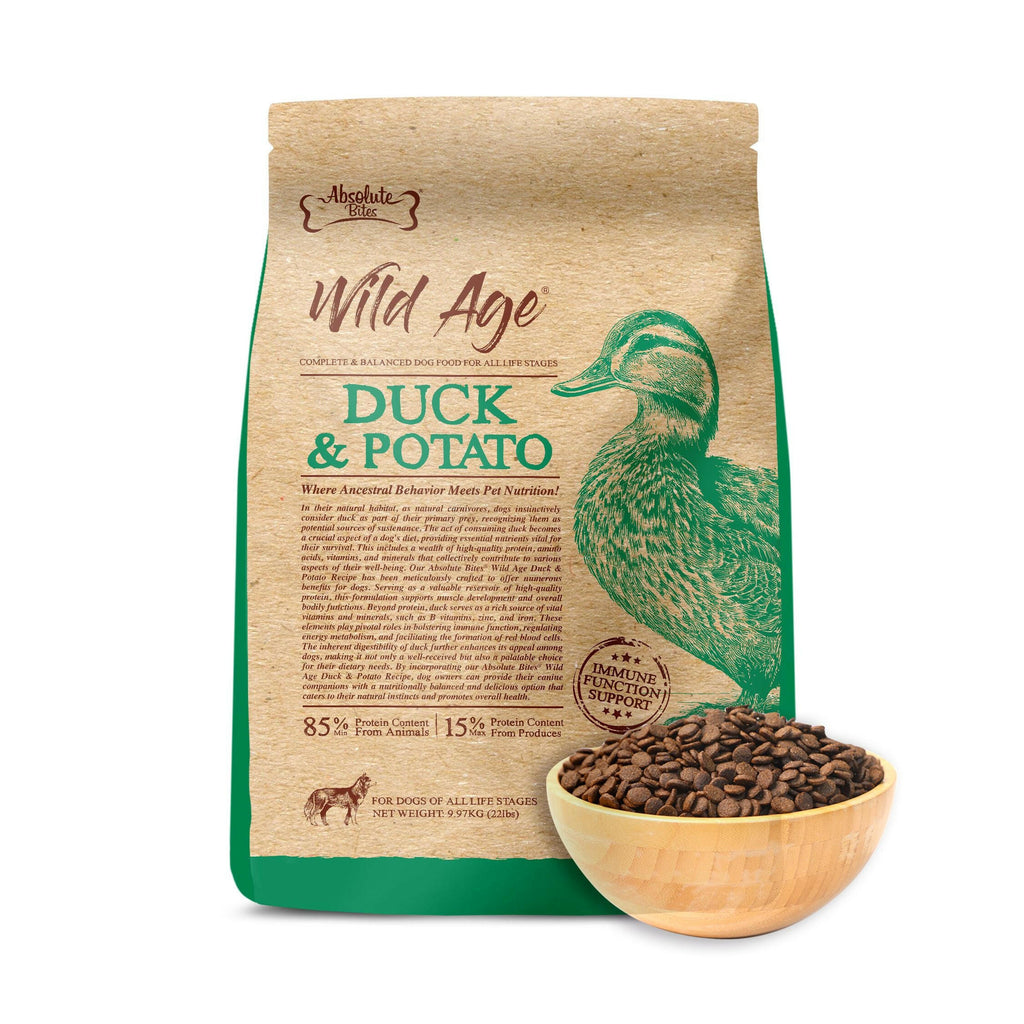 Absolute Bites Wild Age Dry Dog Food - Duck & Potato (22lbs).