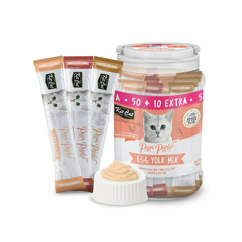Kit Cat Purr Puree Liquid Treats for Cats - Egg Yolk Mix (15g) | 60 Sticks.