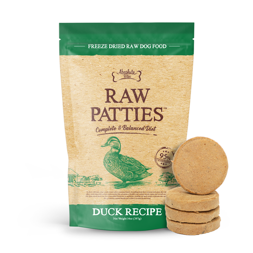 Absolute Bites Freeze Dried Raw Patties Dog Food - Duck Recipe (14oz).