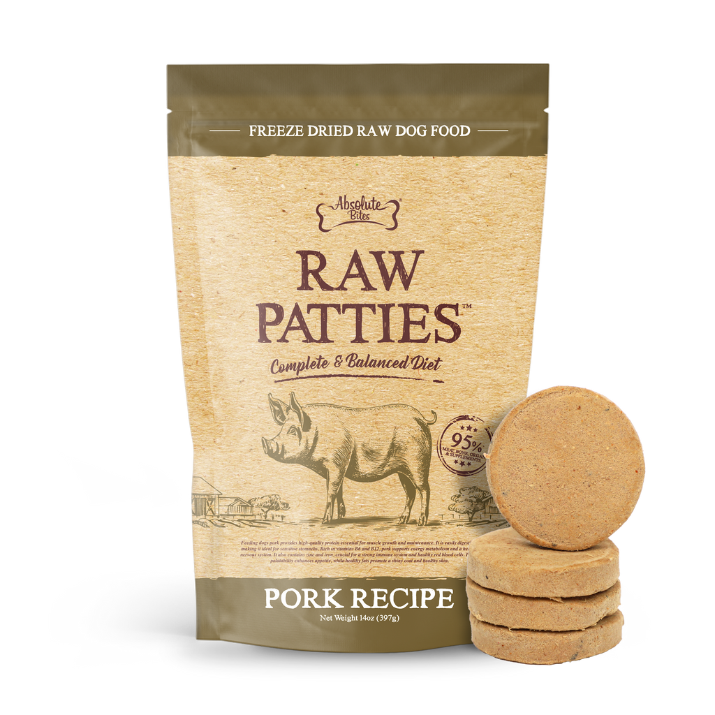 Absolute Bites Freeze Dried Raw Patties Dog Food - Pork Recipe (14oz).