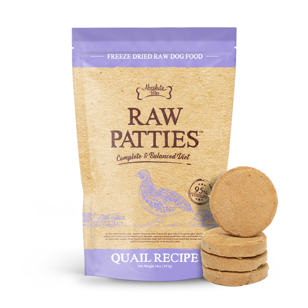 Absolute Bites Freeze Dried Raw Patties Dog Food - Quail Recipe (14oz).