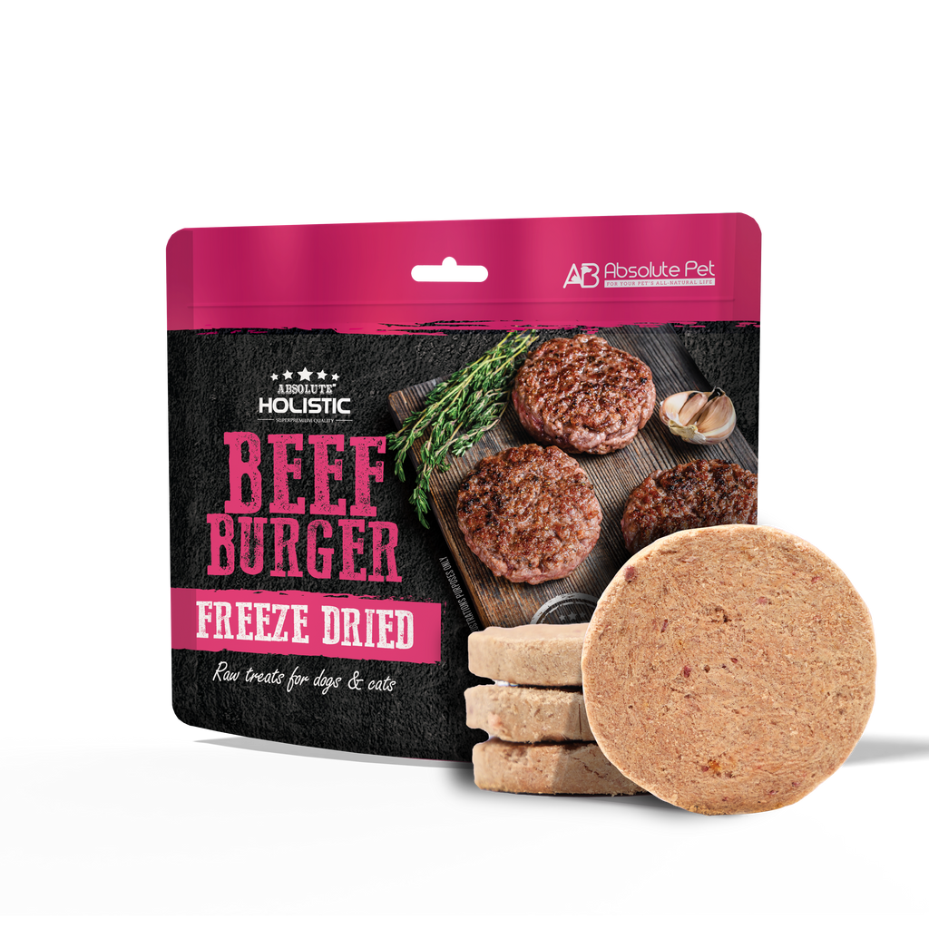 Absolute Holistic Freeze Dried Raw Treats for Cats & Dogs - Beef Burger (80g).