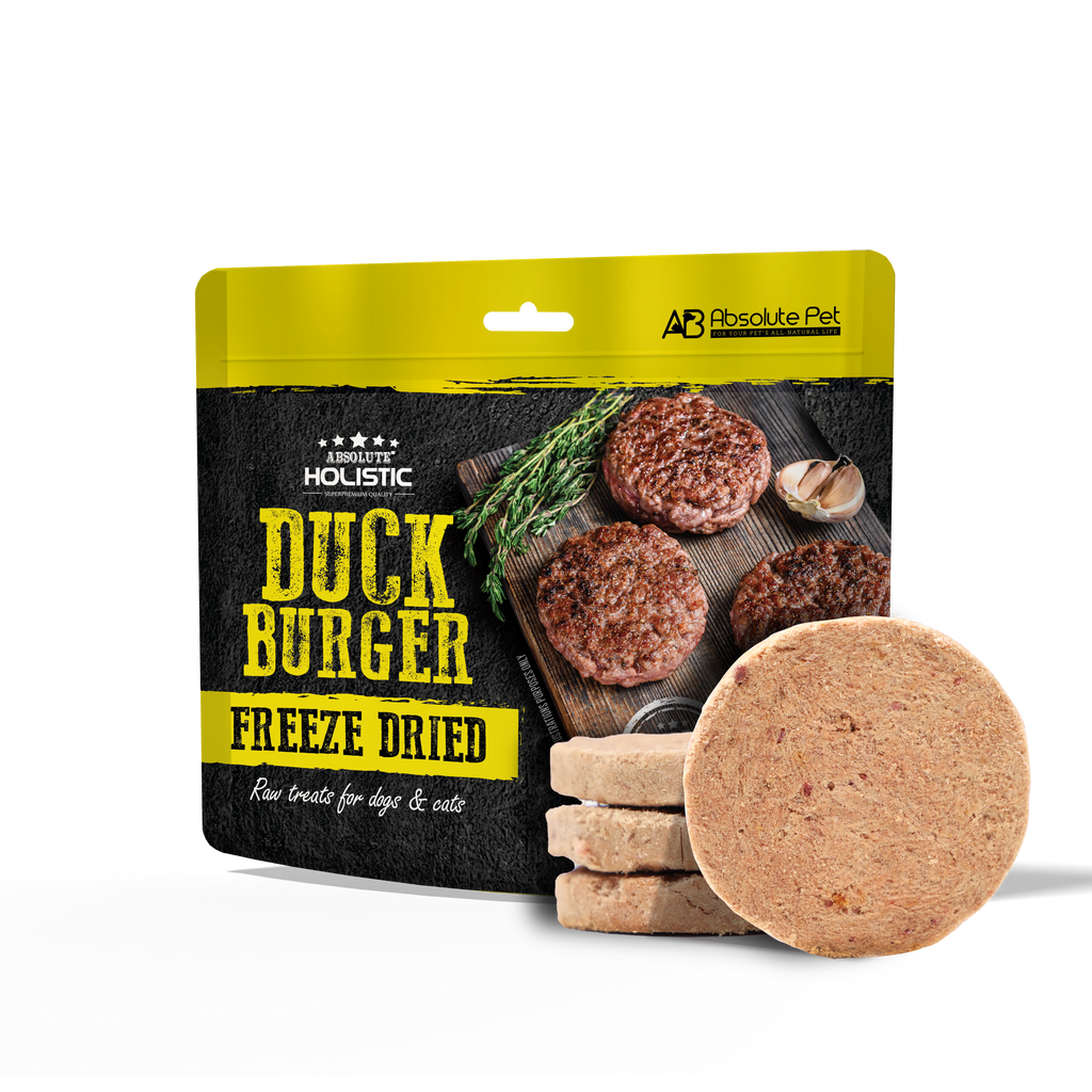 Absolute Holistic Freeze Dried Raw Treats for Cats & Dogs - Duck Burger (80g).