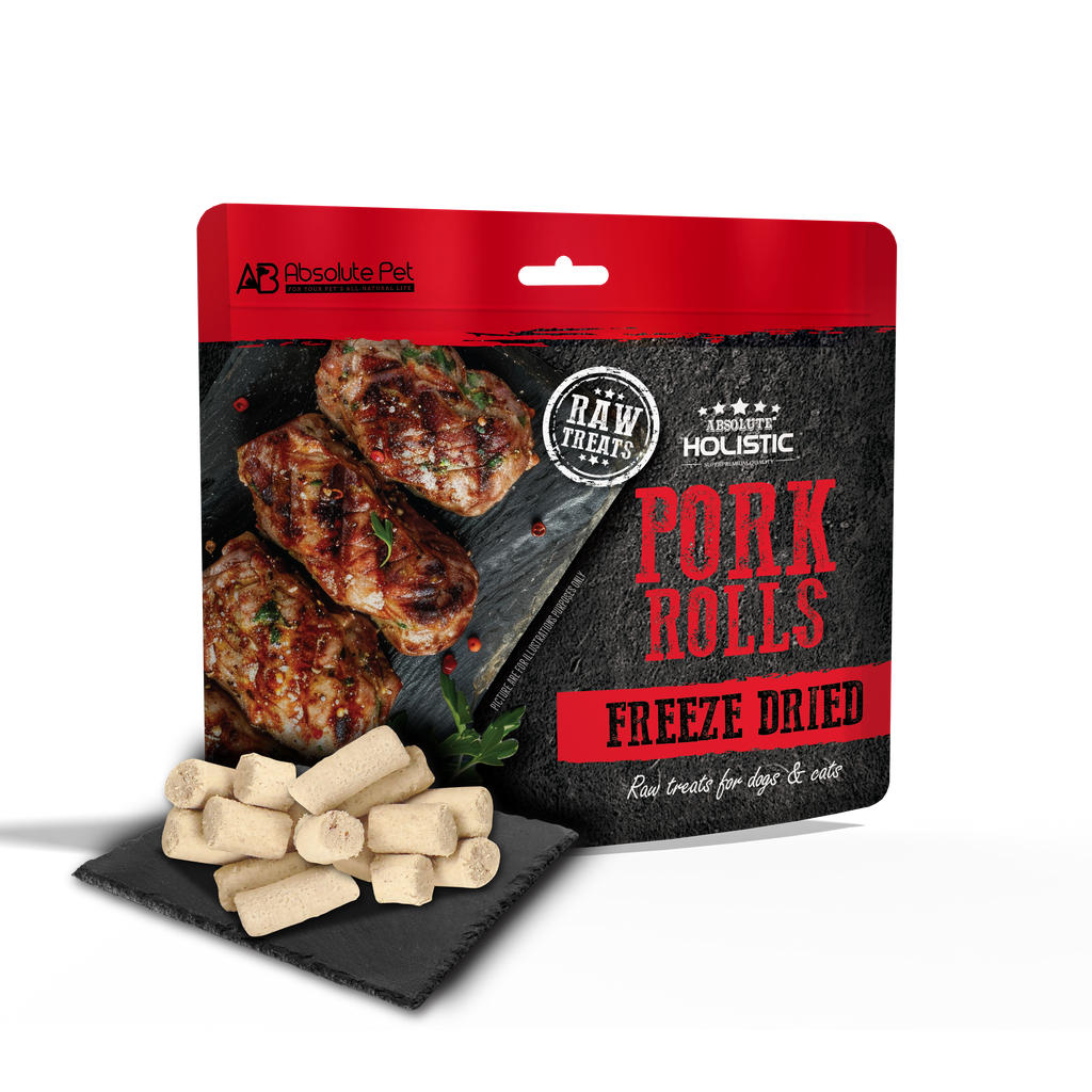 Absolute Holistic Freeze Dried Raw Treats for Cats & Dogs - Pork Rolls (60g).