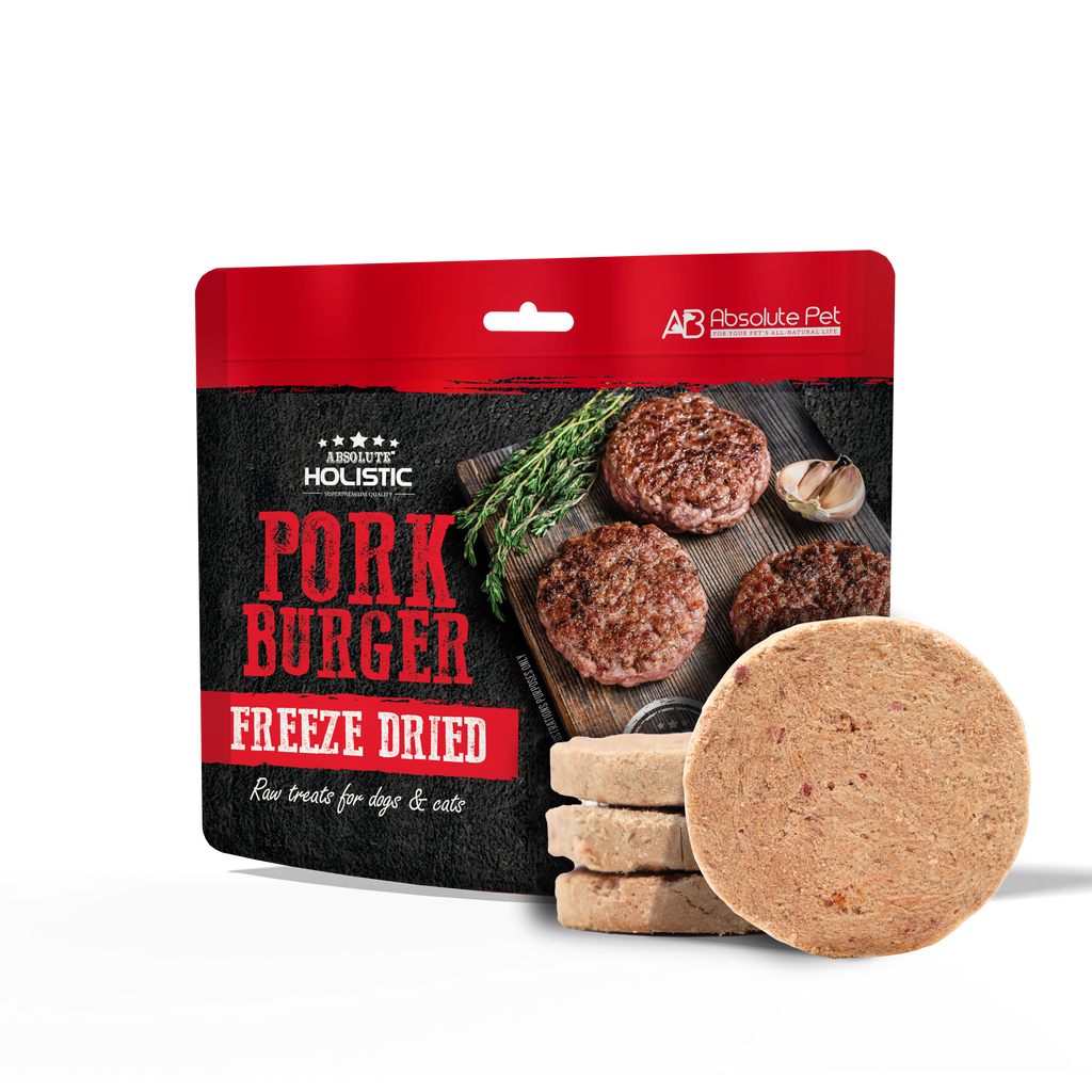 Absolute Holistic Freeze Dried Raw Treats for Cats & Dogs - Pork Burger (80g).
