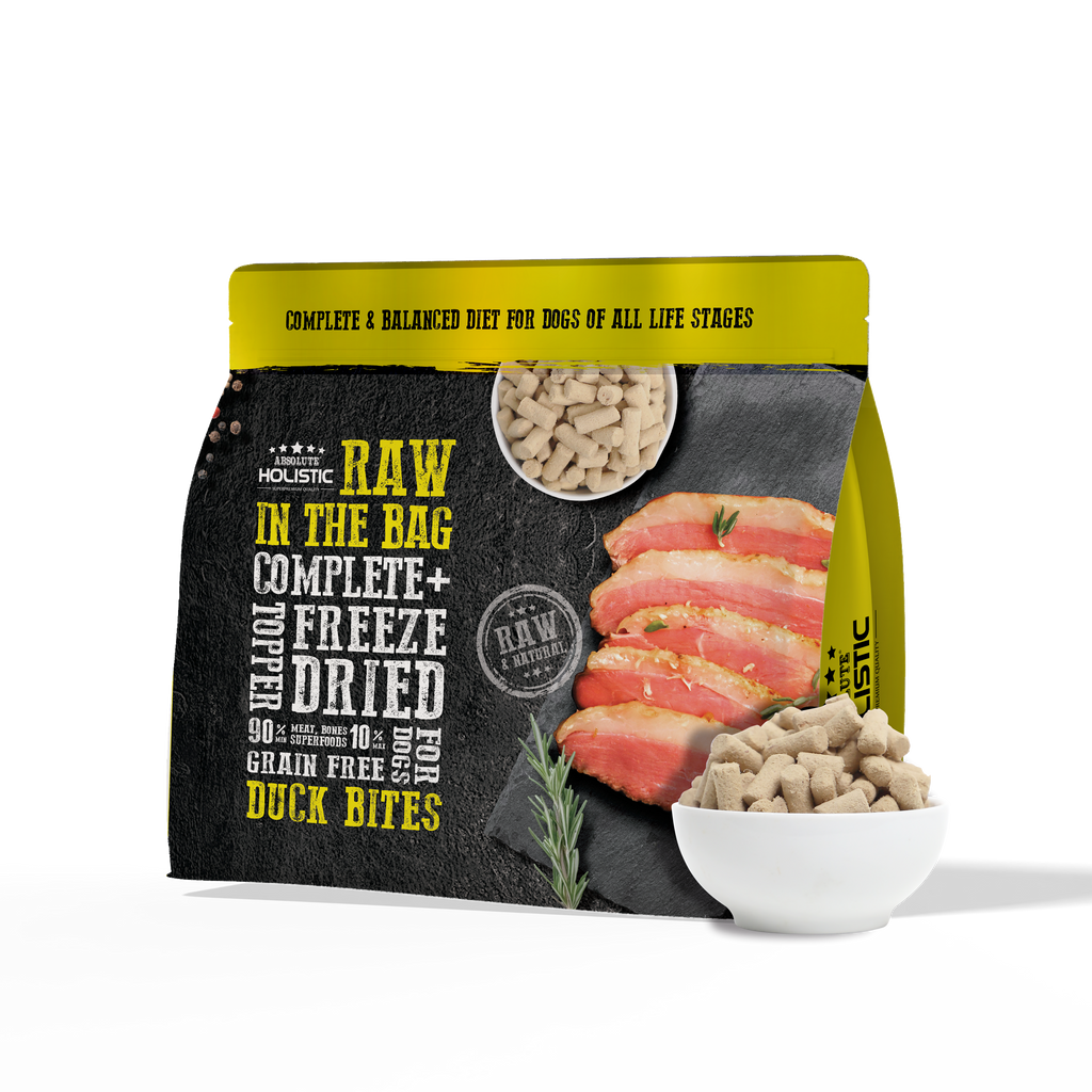 Absolute Holistic Raw in the Bag Complete Freeze Dried Dog Food - Duck Bites (14oz).