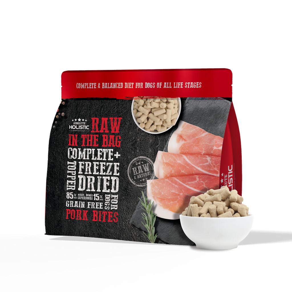 Absolute Holistic Raw in the Bag Complete Freeze Dried Dog Food - Pork Bites (14oz).