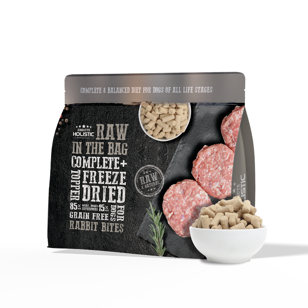 Absolute Holistic Raw in the Bag Complete Freeze Dried Dog Food - Rabbit Bites (14oz).