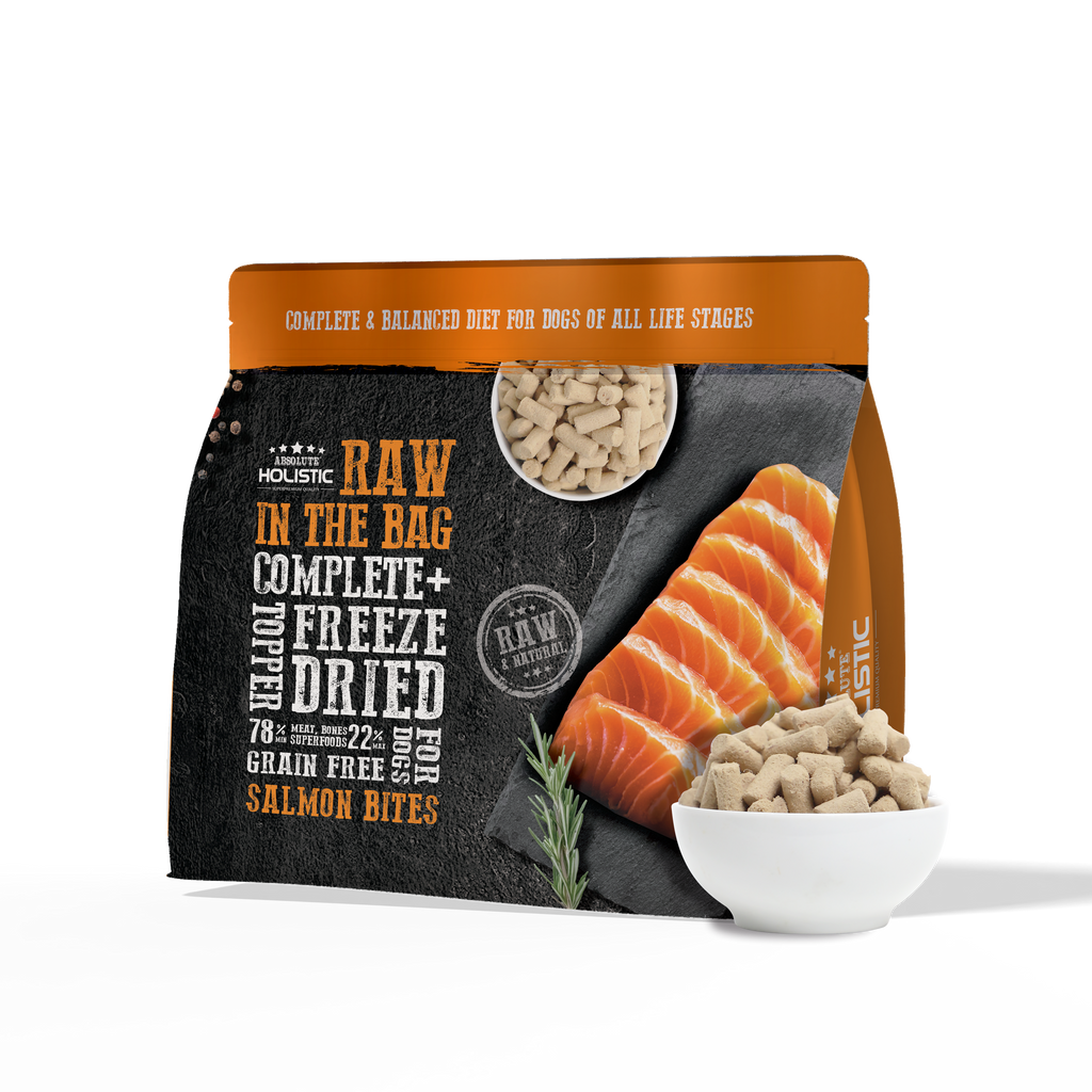 Absolute Holistic Raw in the Bag Complete Freeze Dried Dog Food - Salmon Bites (14oz).
