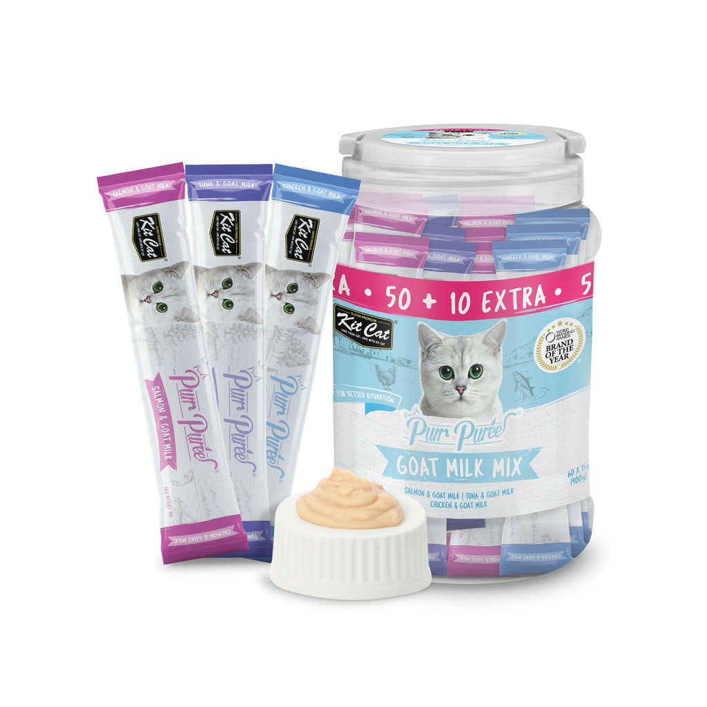 Kit Cat Purr Puree Liquid Treats for Cats - Goat Milk Mix (15g) | 60 Sticks.