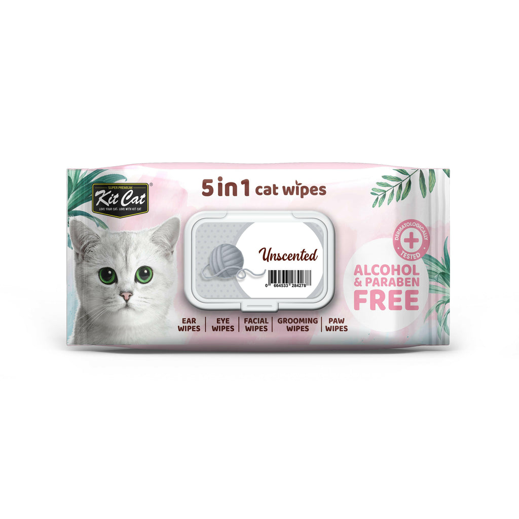 [CTN OF 12] Kit Cat 5 in 1 Cat Wipes - Unscented (12x80pcs) | Paraben & Alcohol Free.