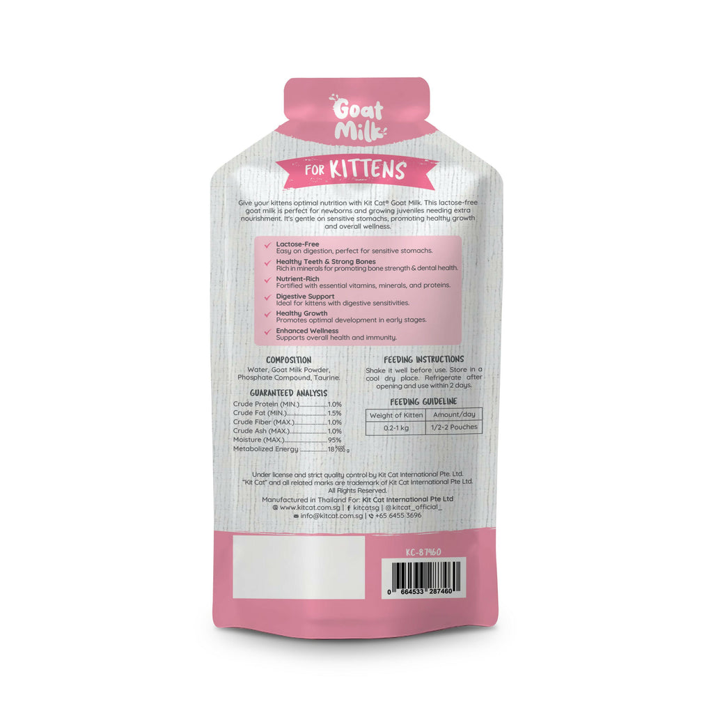 Kit Cat Lactose-Free Goat Milk Pouches for Kittens (50ml x 6).