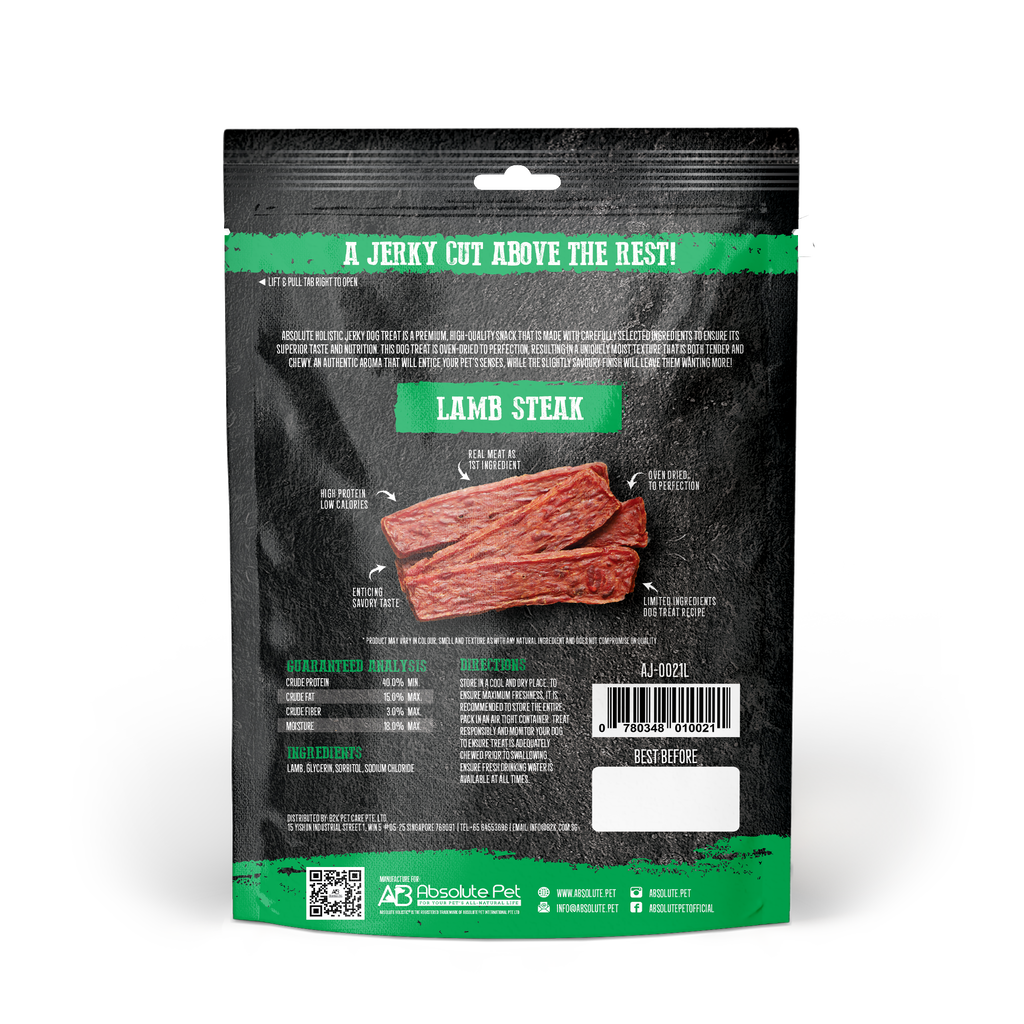 Absolute Holistic Grain Free Treats for Dog - Lamb Jerky Steak (100g).