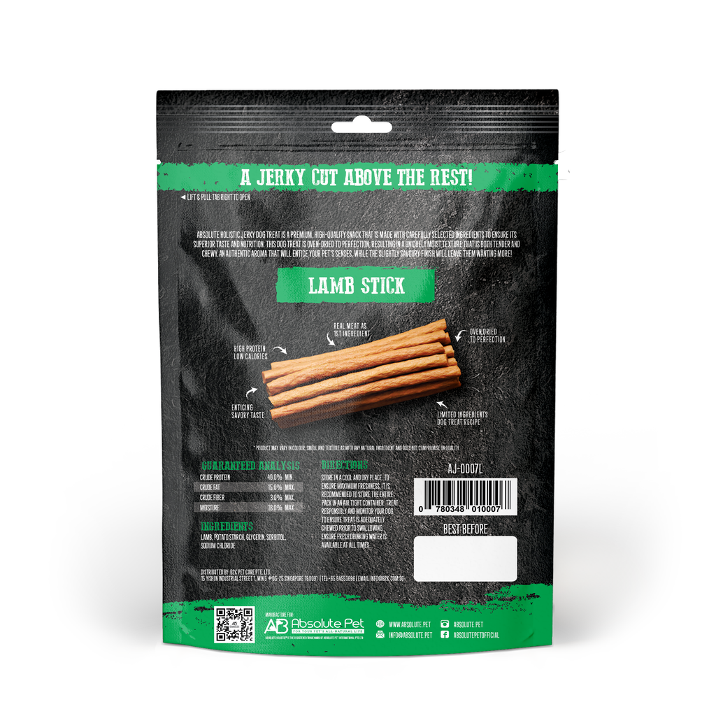 Absolute Holistic Grain Free Treats for Dog - Lamb Jerky Loin Stick (100g).